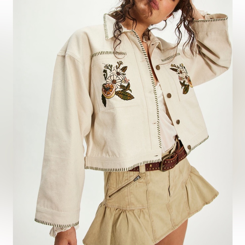 Free People x Denim and Bone Woodlands Embroidered Jacket - Picture 2 of 8